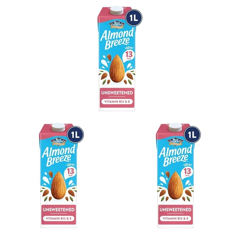 Blue Diamond Almond Breeze Unsweetened Almond Milk, 8 x 1L (Pack of 3)