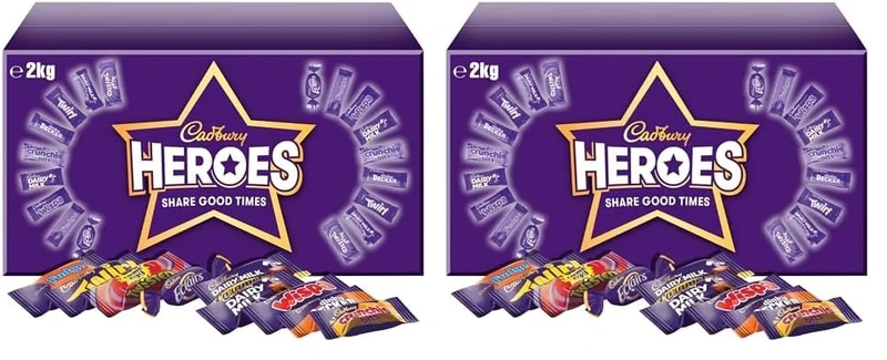 Cadbury Heroes Chocolate Bulk Sharing Box, Milk Chocolates Individually Wrapped, 2 Kg (Pack of 2)