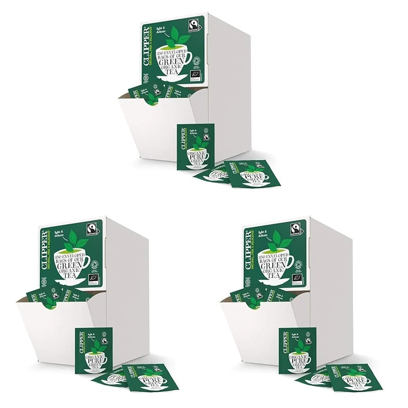 Clipper Organic Pure Green Tea Bags | 250 Individually Wrapped Teabags | Bulk Buy for Home, Catering & Parties | Eco-Conscious, Fair Trade Tea | Natural, Unbleached, Plant-Based & Biodegradable Bags