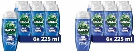 Radox Mineral Therapy Feel Awake Men 2in1 Shower Gel & Shampoo with Fennel & Sea Minerals - 225ml (Pack of 12)