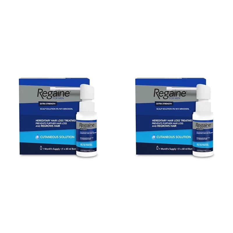 Regaine for Men Extra Strength Scalp Solution for Hair Regrowth (1x 60ml), Male Hair Loss Solution with 5% Minoxidil, Cutaneous Solution for Male Pattern Hair Loss (Pack of 2)