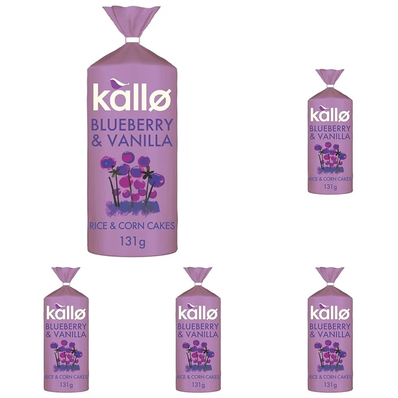 Kallo Blueberry & Vanilla Corn & Rice Cakes, Wholegrain Low Fat Healthy Snacks for Adults & Children, Vegan Friendly, Gluten Free, No Artificial Flavours or Preservatives, Single Pack – 1 x 131g