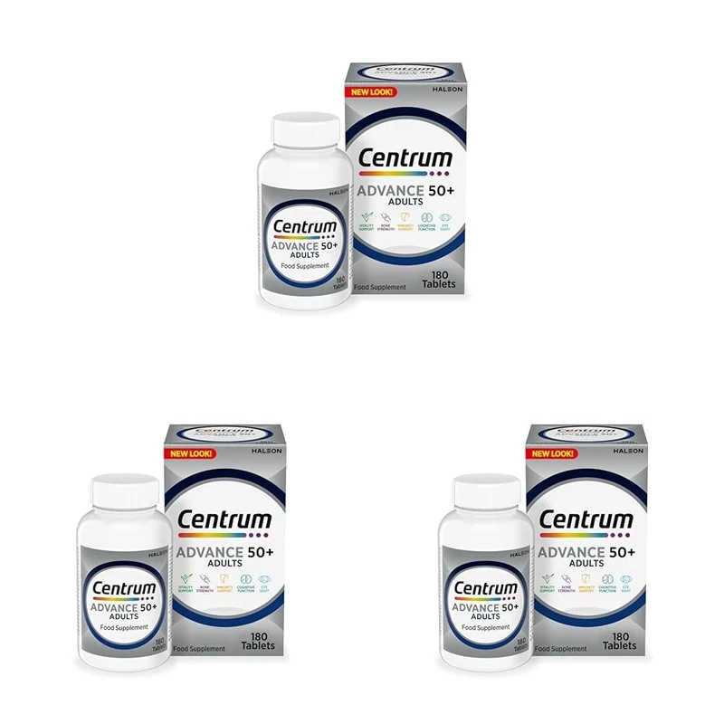 Centrum Advance 50+ Multivitamin Tablets for Men and Women, Vitamins with 24 Essential Nutrients with Vitamin C, D and Zinc, 180 ct (Packaging and Tablet Colour May Vary Slightly) (Pack of 3)