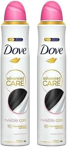 Dove Advanced Care Invisible Care Anti-perspirant Deodorant with Triple Moisturising technology Spray for 72 hour protection and no white marks or yellow stains 200 ml (Pack of 2)