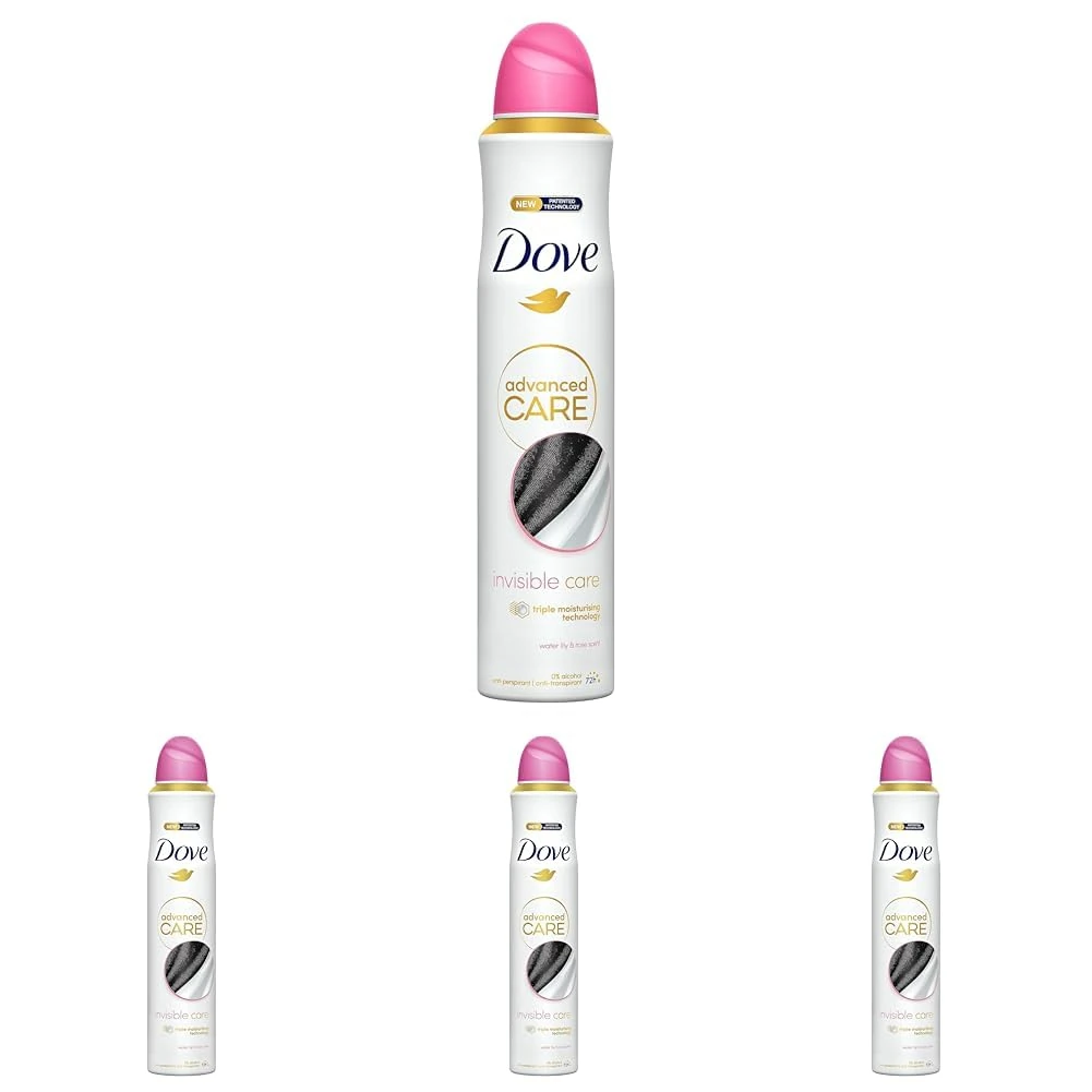 Dove Advanced Care Invisible Care Anti-perspirant Deodorant with Triple Moisturising technology Spray for 72 hour protection and no white marks or yellow stains 200 ml (Pack of 4)