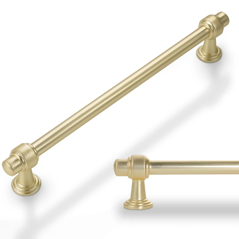 Amasideca 10 Pack Brushed Gold Cabinet Pulls 7-1/2 Inch Hole Centers Kitchen Cabinet Handles Zinc Alloy Gold Drawer Pulls Solid Cabinet Hardware