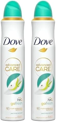 Dove Advanced Care Go Fresh Pear & Aloe Vera Scent Anti-perspirant Deodorant Spray with Triple Moisturising technology aerosol for 72 hours of protection 200 ml (Pack of 2)
