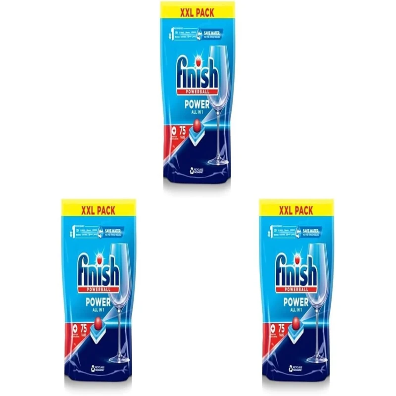 Finish Power All in One Dishwasher Tablets | Scent : Regular | Size: Total 75 Dishwasher Tabs |for Sparkling Clean 1st Time (Pack of 3)