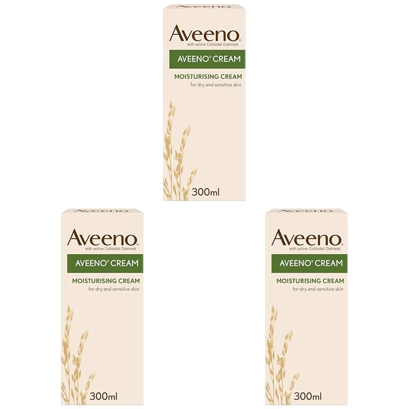 Aveeno Cream, With Colloidal Oatmeal, Actively Moisturises Dry & Sensitive Skin, Regular Use Hydrates the Skin, Suitable For Adults & Also Babies From 3 Months, 300ml (Pack of 3)