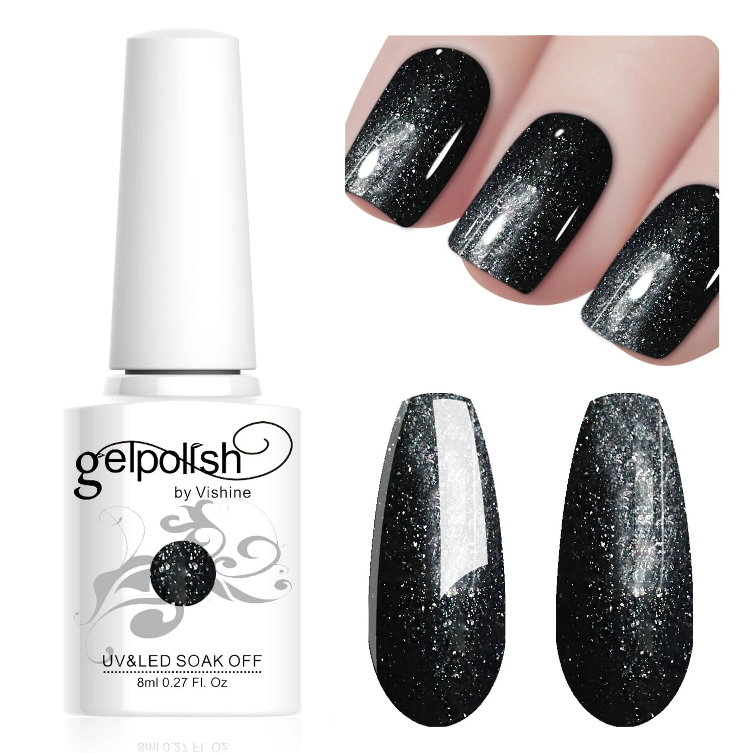 Vishine 8ML Gel Nail Polish 1Pcs Pearl GrayBlack Color Gel Polish Long-Lasting Nails Gel Soak Off Fall Gel Nail Polish Nail Art Manicure Salon at Home, L044