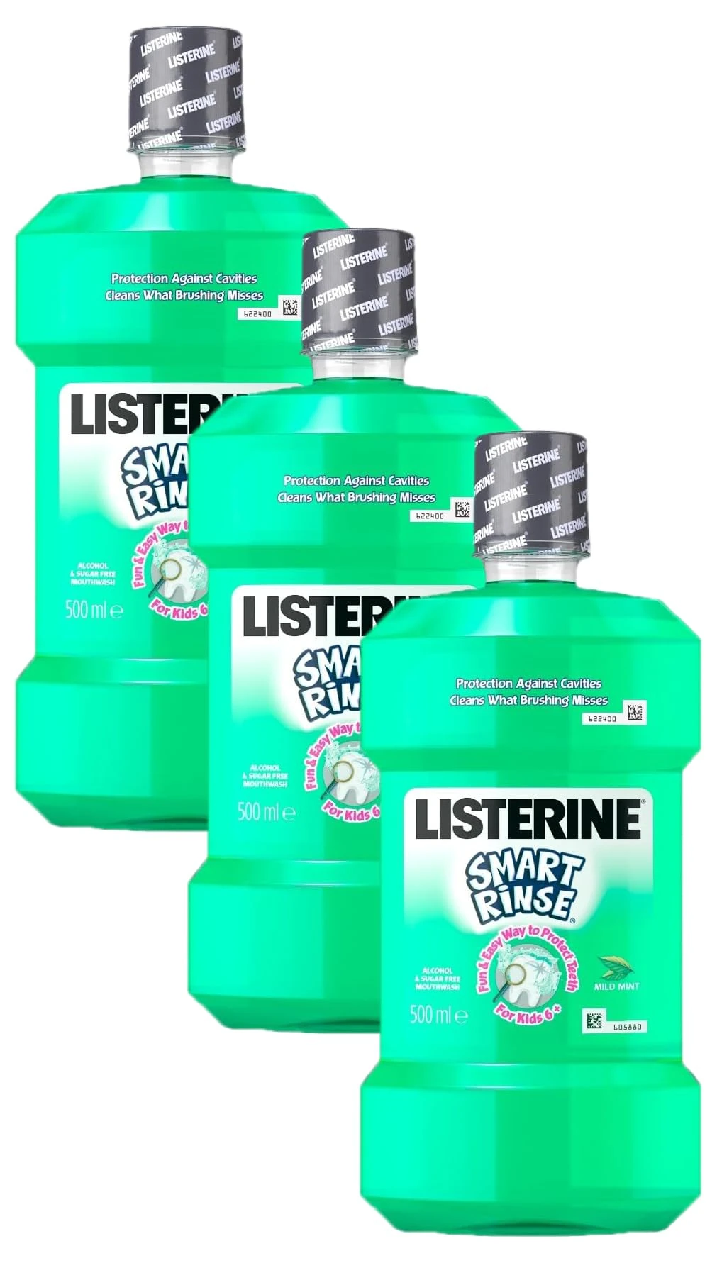 Listerine Smart Rinse Mild Mint Mouthwash 500ml (Pack of 3)