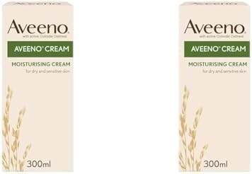 Aveeno Cream, With Colloidal Oatmeal, Actively Moisturises Dry & Sensitive Skin, Regular Use Hydrates the Skin, Suitable For Adults & Also Babies From 3 Months, 300ml (Pack of 2)