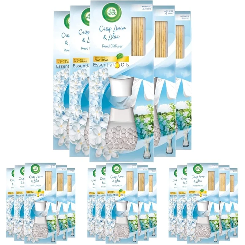 Air Wick Air Freshener Reed Diffuser, Crisp Linen and Lilac, Pack of 20 x 33ml