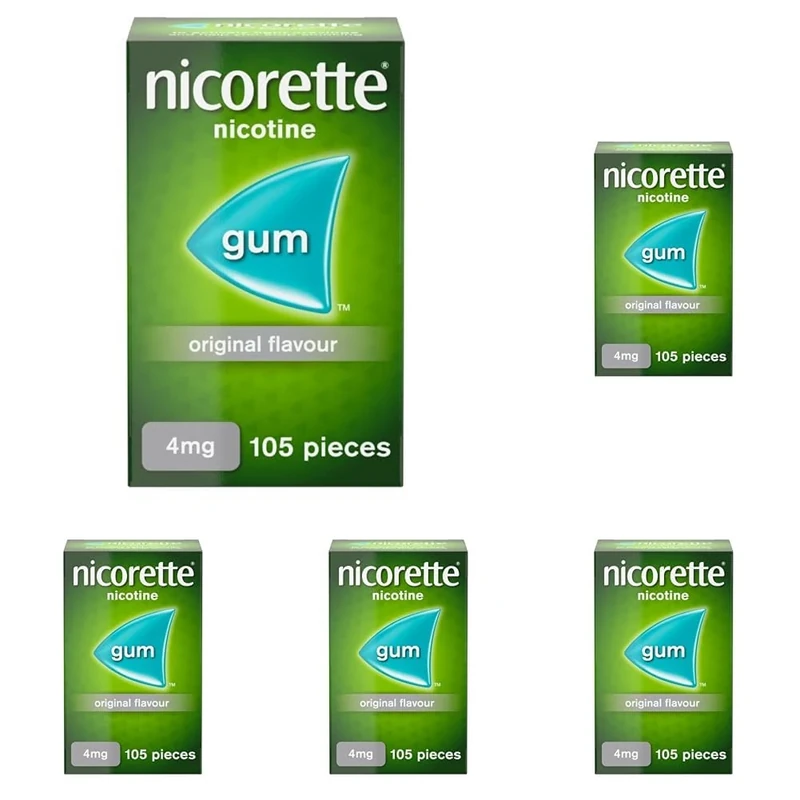 Nicorette Original Gum Nicotine 105 Piece, 4 mg (Stop Smoking Aid) (Pack of 5)
