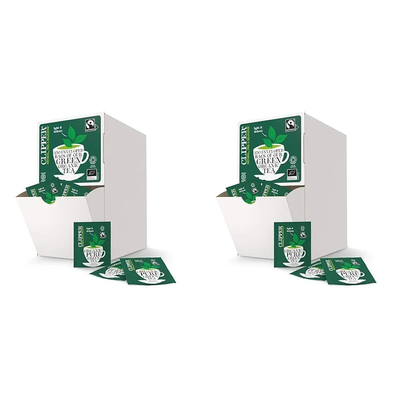 Clipper Organic Pure Green Tea Bags | 250 Individually Wrapped Teabags | Bulk Buy for Home, Catering & Parties | Eco-Conscious, Fair Trade Tea | Natural, Unbleached, Plant-Based & Biodegradable Bags