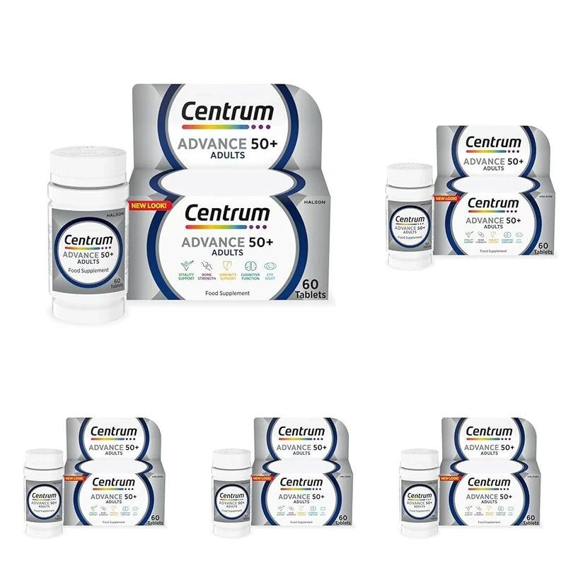 Centrum Advance 50+ Multivitamin Tablets for Men and Women, Vitamins with 24 Essential Nutrients Including Vitamin C, D and Zinc, 60 ct (Packaging and Tablet Colour May Vary Slightly) (Pack of 5)