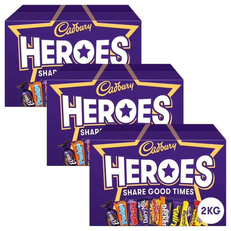 Cadbury Heroes Chocolate Bulk Sharing Box, Milk Chocolates Individually Wrapped, 2 Kg (Pack of 3)