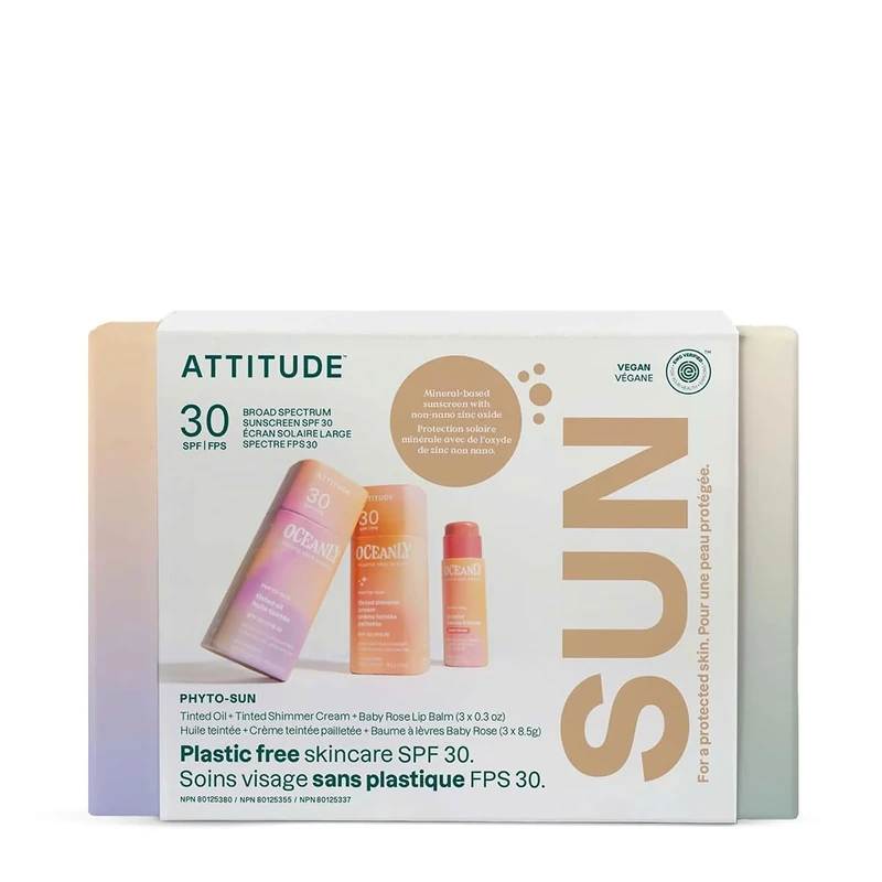 ATTITUDE Oceanly Suncare SPF 30 Routine Skincare Box Set, EWG Verified, Plastic-Free, Broad Spectrum UVA/UVB Protection with Zinc Oxide, Vegan, Unscented, Set of 3 Travel Size Sticks - Image 1