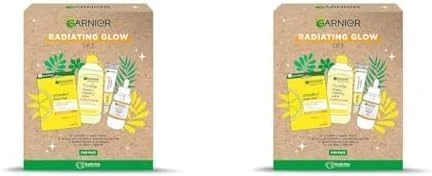 Garnier's Radiating Glow Gift Set for Face, with Vitamin C Serum, Face Mask, Micellar Cleansing Water & Eye Cream, Approved by Cruelty Free International (Pack of 2)