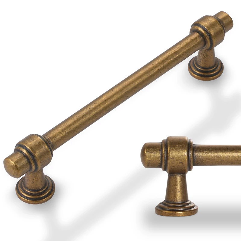Amasideca 10 Pack Antique Brass Cabinet Pulls 5 Inch Hole Centers Kitchen Cabinet Handles Zinc Alloy Vintage Drawer Pulls Solid Aged Gold Bronze Cabinet Hardware
