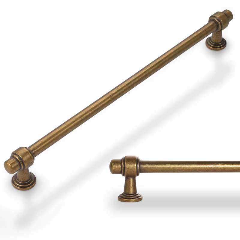 Amasideca 10 Pack Antique Brass Cabinet Pulls 10 Inch Hole Centers Kitchen Cabinet Handles Zinc Alloy Vintage Drawer Pulls Solid Aged Gold Bronze Cabinet Hardware