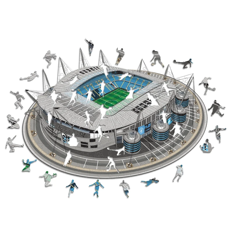 Iconic Puzzles - Manchester City FC Etihad Stadium, 100% eco-sustainable wooden puzzle with official license, size M, 270 pieces