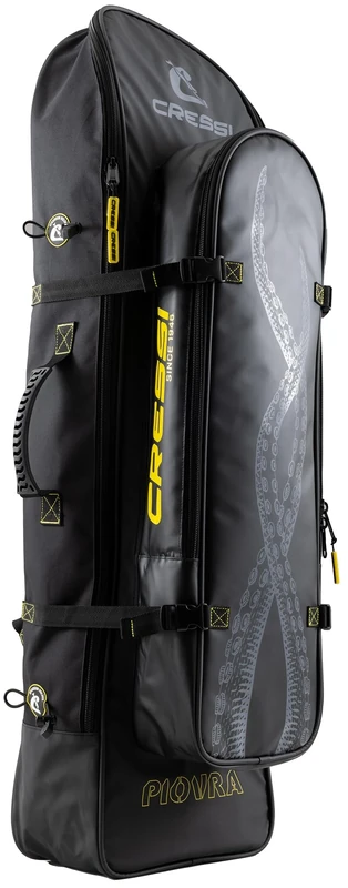 Cressi Piovra Dry Fins Backpack - Backpack/Bag with Water-Repellent Treatment for Long Fins and Fishing/Apnea Equipment, XL, Black/Yellow, Unisex