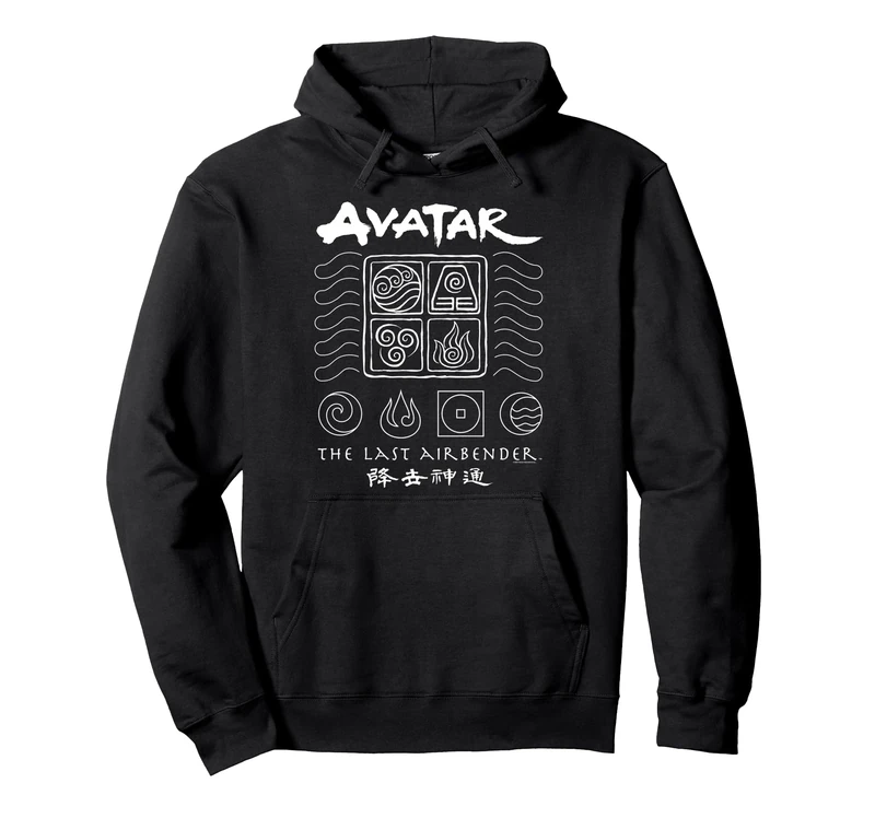 Avatar The Last Airbender White Carving Elements Symbols Pullover Hoodie