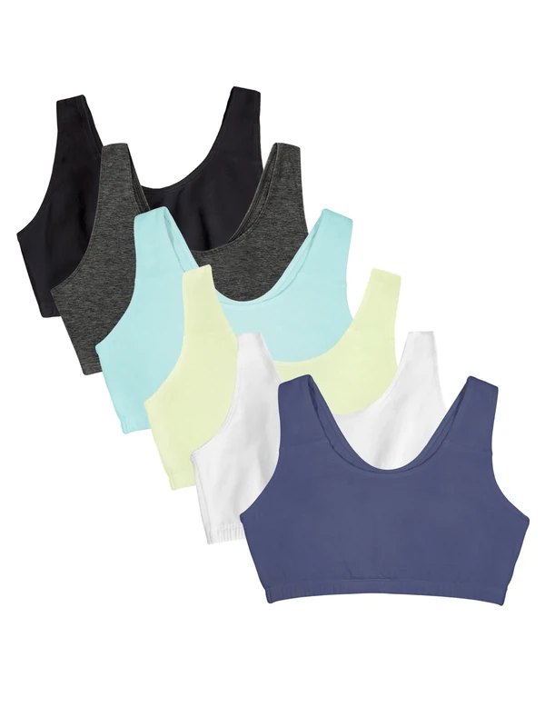 Fruit of the Loom Women's Built Up Tank Style Sports Bra, Lentil/White/Charcoal/Aruba Blue/Dutch/Black, 48