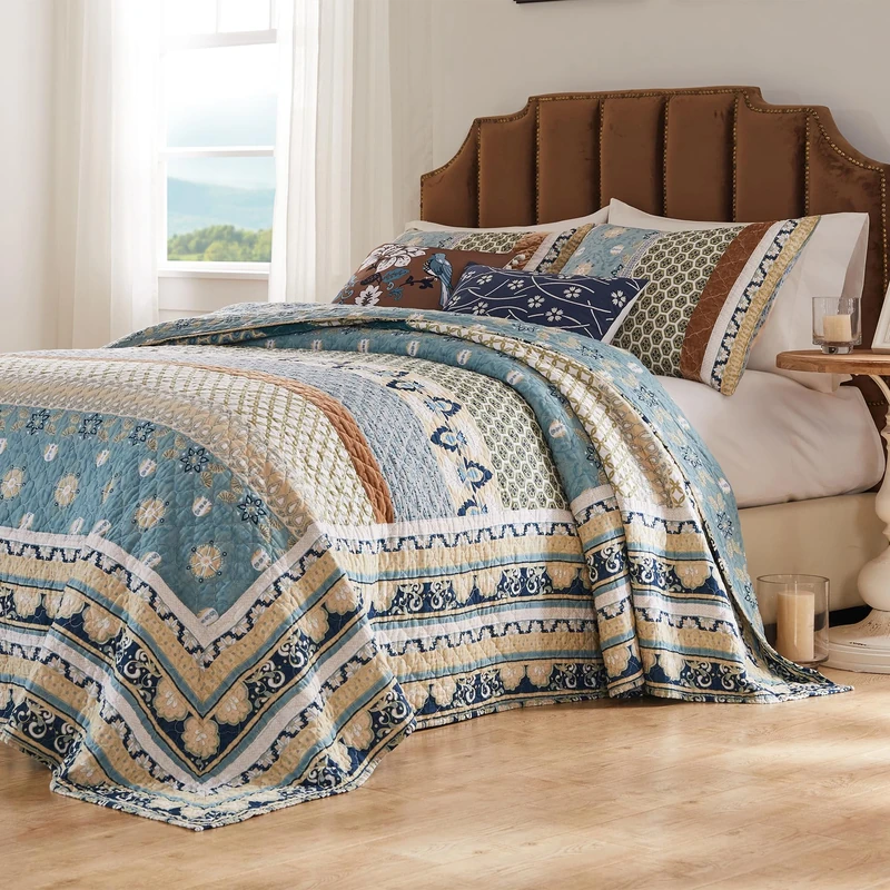 Greenland Home Bedspread Set, Cotton, Blue, 3-Piece King/Cal King