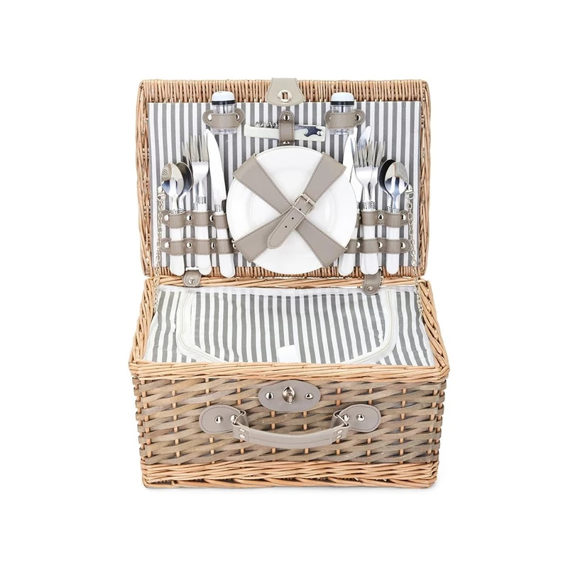 Livoo – Picnic Basket 4 People SEP144 – 14L, Linen and Cotton Wicker, 23 Accessories