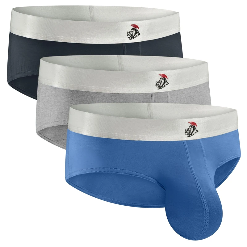 Real Men Bulge Enhancing Underwear - Modal Boxer Briefs with ABCD Pouch, C Pouch - 3 Pack Set - Blue, Gunmetal Gray, Heather Gray - M