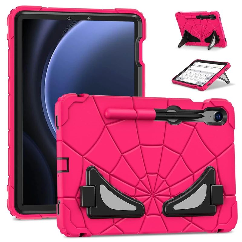 Kids Case for Samsung Galaxy Tab S10 Lite/ S10 FE 2025/ S9 FE 10.9 Inch/ S9 11 Inch 2023 Kickstand Cover for Boys Girls Shockproof Hybrid Thickned Cornor Impact Protection, Deep pink