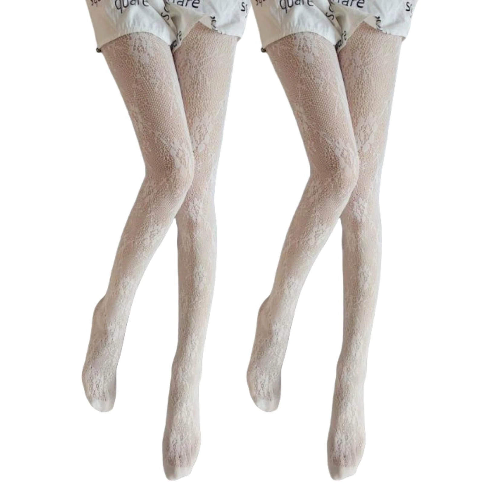 Lolita White Lace & Floral Patterned Tights for Women - Fish-Net & Spotty Options