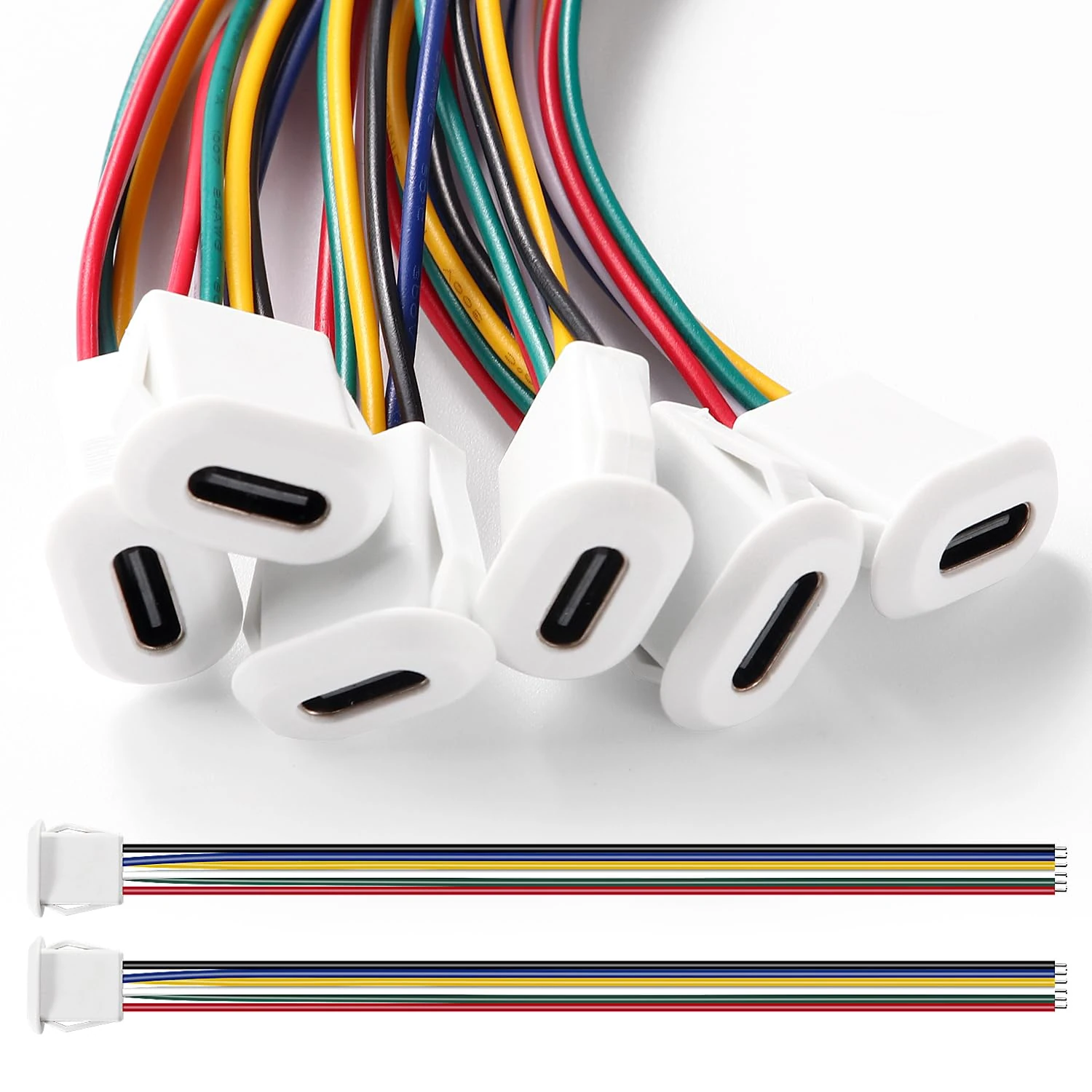 KUOQIY 6 PCS 3A 6 Wire Type C Female USB-C, Type-C Female with Card Buckle, 6 Pin Type-C Female Power Jack with 150mm 24 AWG Wire, White