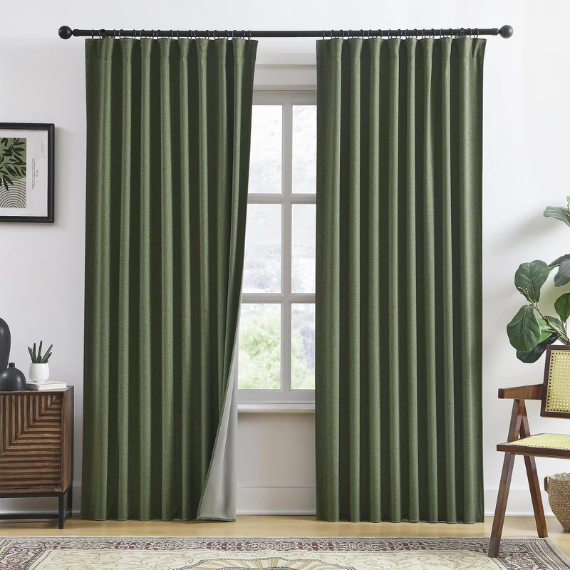 RAIN CITY Dark Olive Blackout Curtains - 50x80 Linen 2 Panels