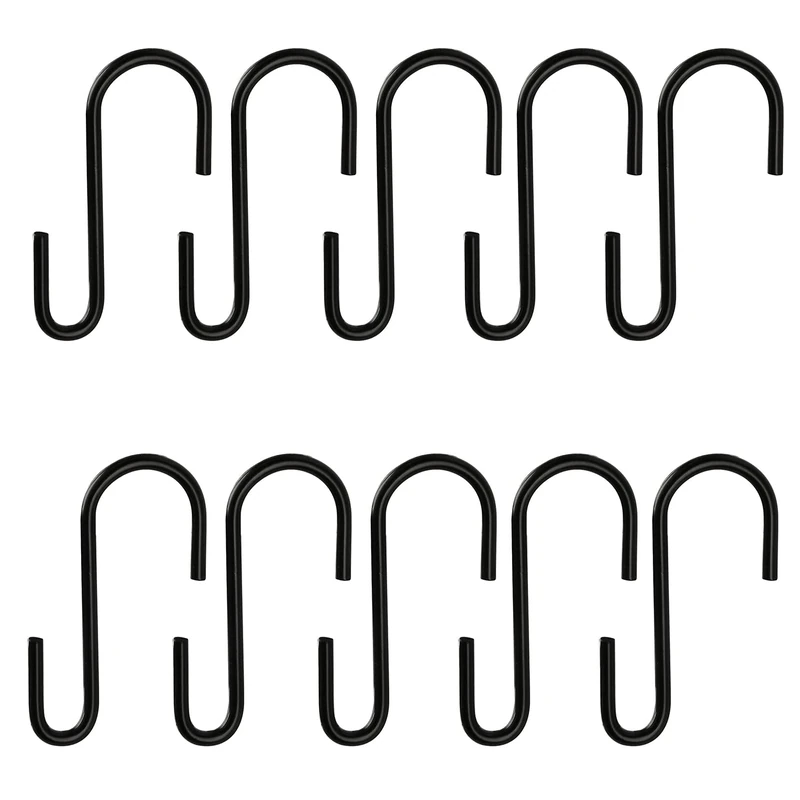 iLamvie Pack of 10 S Hooks, Stainless Steel Hooks for Hanging,Small Heavy Duty, Hanging for Kitchen, Bathroom, Bedroom and Office (Black)