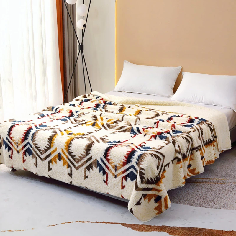 Ukeler Boho Sherpa Fleece Blanket 80'' × 90'', Ultra Soft Aztec Queen Blanket for All Season, Cozy, Plush, Bohemian Throw Blanket for Bed/Couch/Sofa/Office/Camping, R1647
