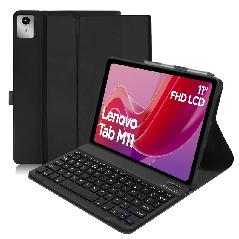 COEZFE Case with keyboard for Lenovo Tab M11 2024, Keyboard Case for TB330FU/TB330XU 11 inch, Smart Case with Detachable Bluetooth Keyboard [UK layout] for Lenovo Tab M11 11 inch, Black