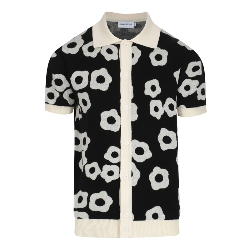 OXKNIT Men's Casual 1960s Mod Style Knit Retro Polo Shirts, Short-Sleeve, Soft, Comfortable, Available in Big Tall, Black-White, S - Image 1