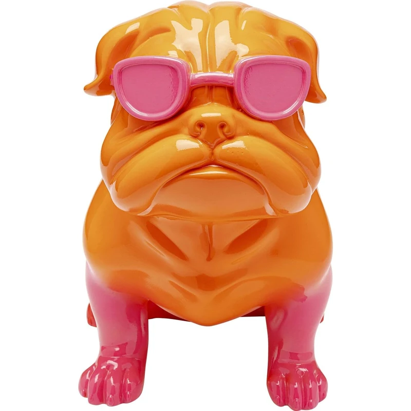 Kare Design Deco Figurine Fashion Dog, Orange/Pink, 37x24x43 cm, Decorative Object, Hand-Painted, Playful Funny Dog Motif as Shelf Accent, Living Room, Bedroom