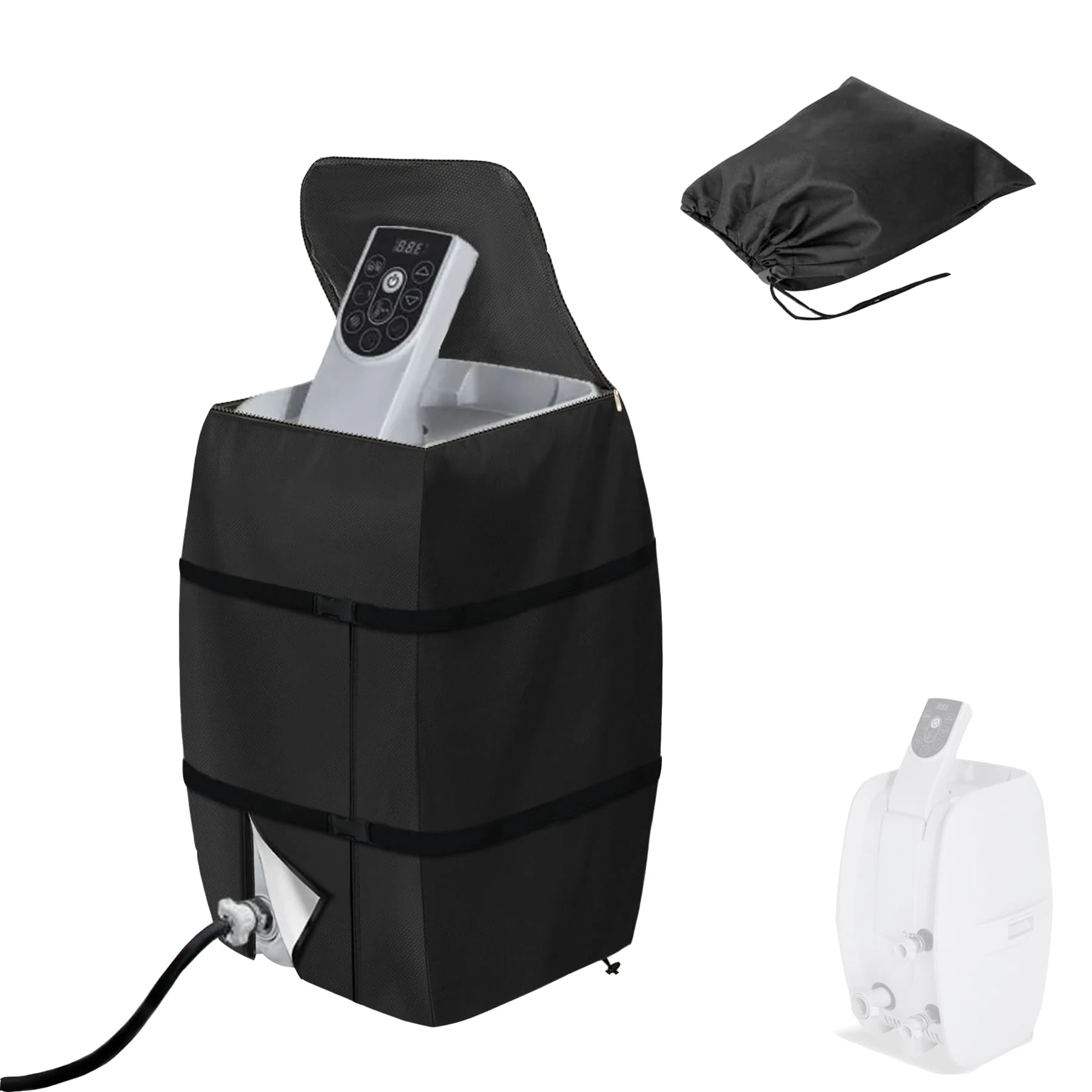 Hot Tub Pump Cover, Spa Heater Pump Cover, Hot Tub Insulated Pump Cover, Inflatable Bathtub Pump Cover, 420D Oxford cloth Waterproof Dustproof, for Tub/Pool Outdoor, 16.9*14.9*21.2inch, Grey (Black)