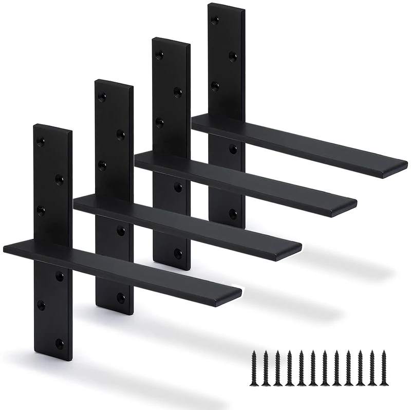 Floating Shelf Bracket 3/8" Thick Heavy Duty Shelf Brackets 4 Pack Free Hanging Countertop Support Bracket 12" Lx2.5 W Floating Wall Brackets for Cabinets, Granite, Dishwasher, Bench Seats Vanities