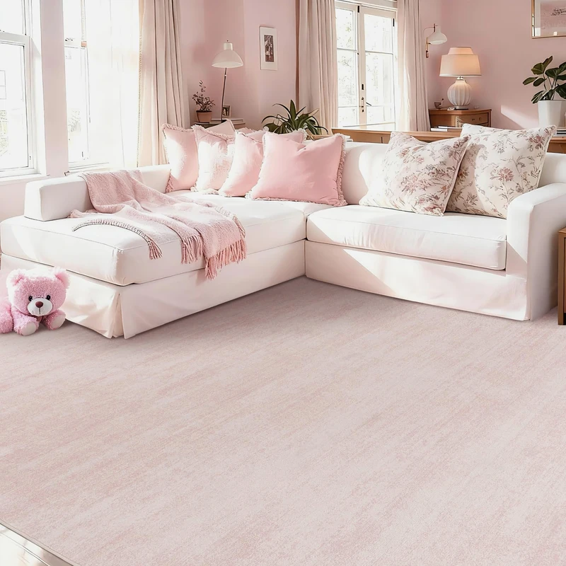 BILEEHOME Nursery Rug Pink Boho Washable Abstract Cuquette Rug for Bedroom Aesthetic,8x10,Light Pink - Image 1