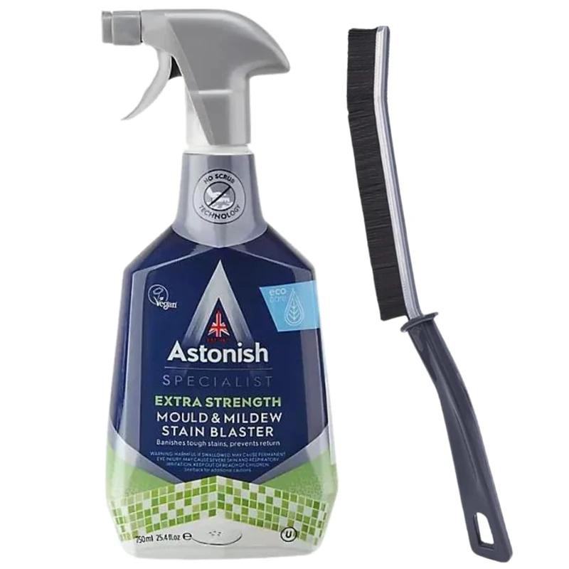 Astonish Specialist Extra Strength Mould & Mildew Stain Blaster Spray, for Fast Mould Removal, 750ml. Paired with Crevice cleaning brush for those hard to reach places.