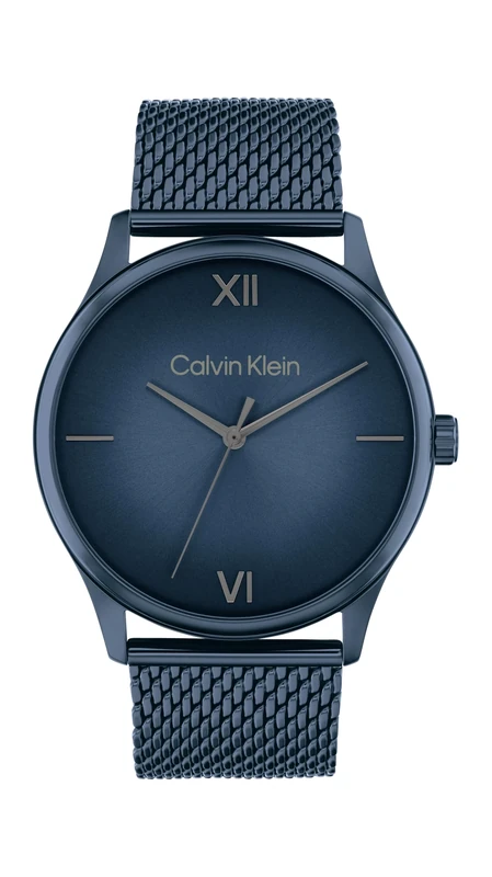 Calvin Klein Three Hand Quartz Movement Watch for Men Ascend Collection with Blue Stainless Steel Mesh Bracelet - 25200451