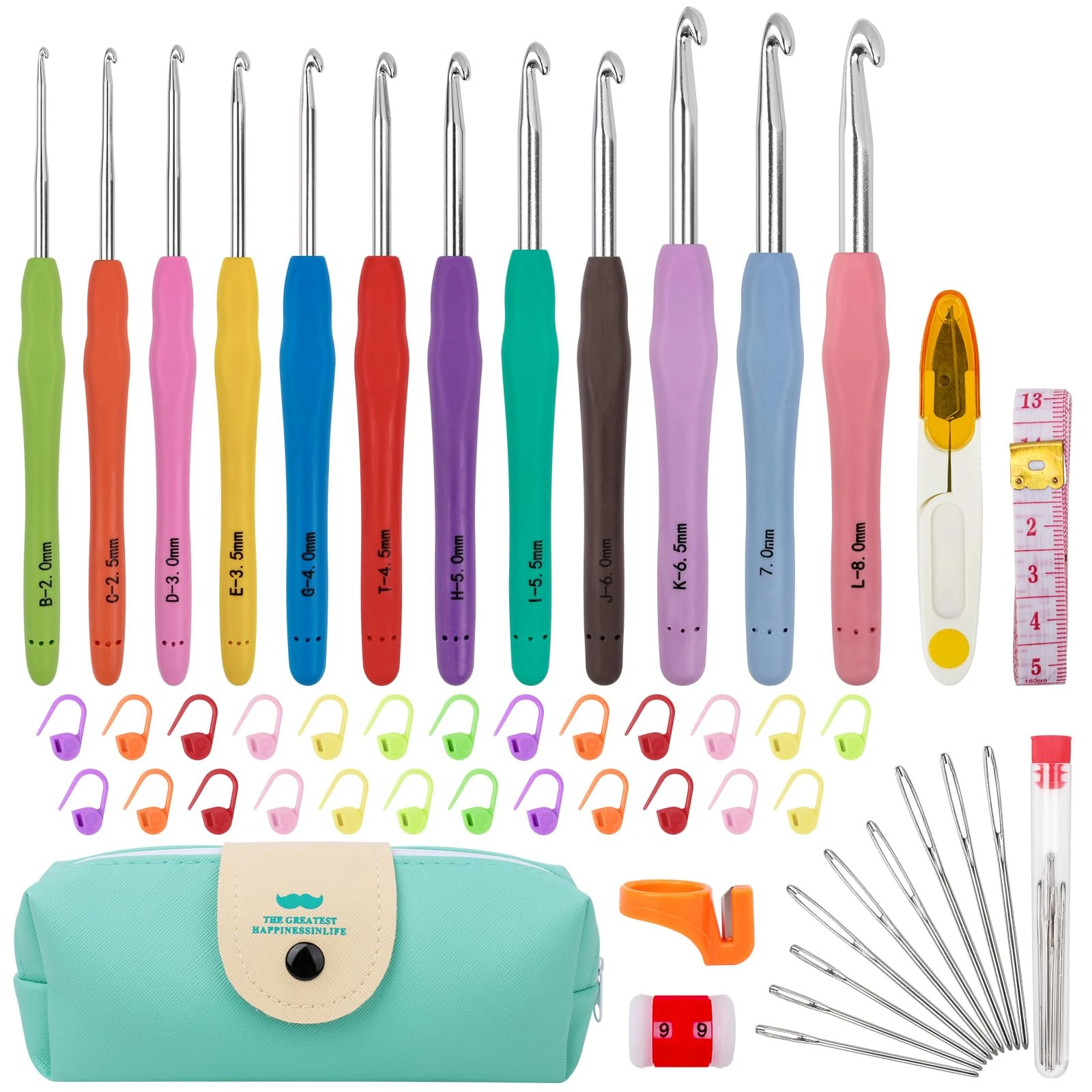 Crochet Hooks Set 51 Pack Knitting Kit, 12 Sizes Crochet Hooks, Crochet Kits for Beginners Adults, Aluminum Crochet Needles with Crochet Hook Case Ergonomic Grip for Arthritic Hands Crochet Gift