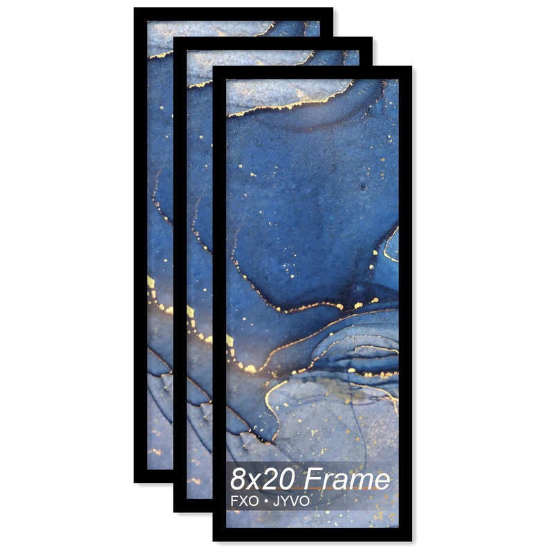 Fxojyvo 8x20 Picture Frame Set of 3, Black Frame for 8 x 20 Inch Picture Poster Photo, Light Weight and High Transparent 8 by 20 Frame for Wall - 3 Pack/Black/8"x20"