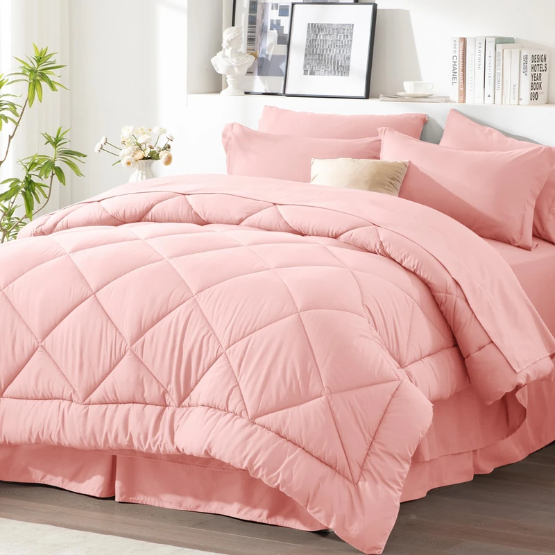 Newspin Twin XL Comforter Set 6 Pieces Bed in a Bag Soft Bedding Set Pink