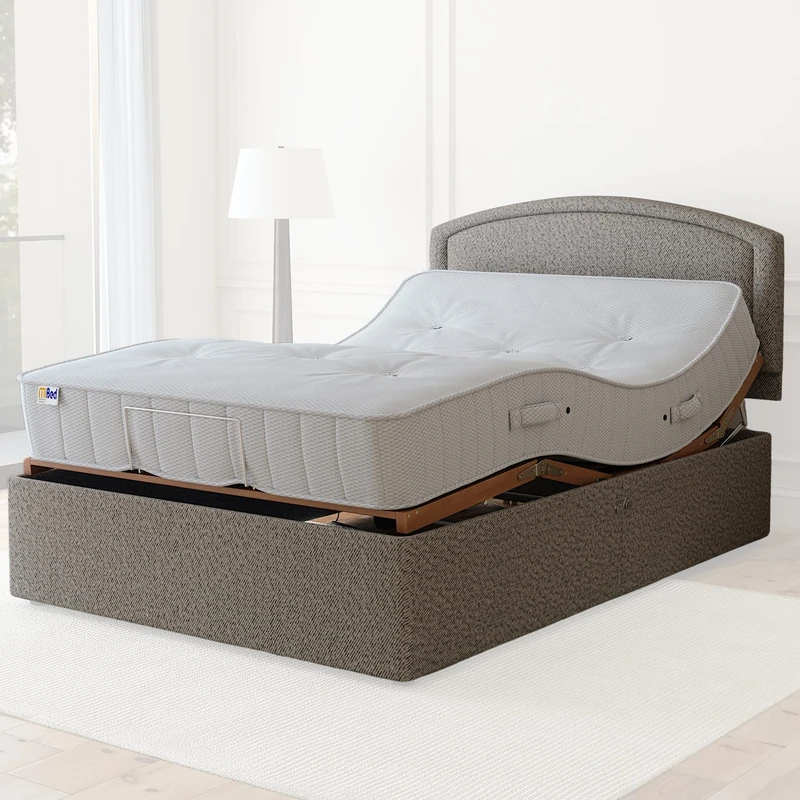 MiBed Electric Adjustable Bed with Mattress, Headboard & Drawer – Remote Control, UK Made, 5-Year Warranty (BEIGE, 120cm x 200cm) - Image 1